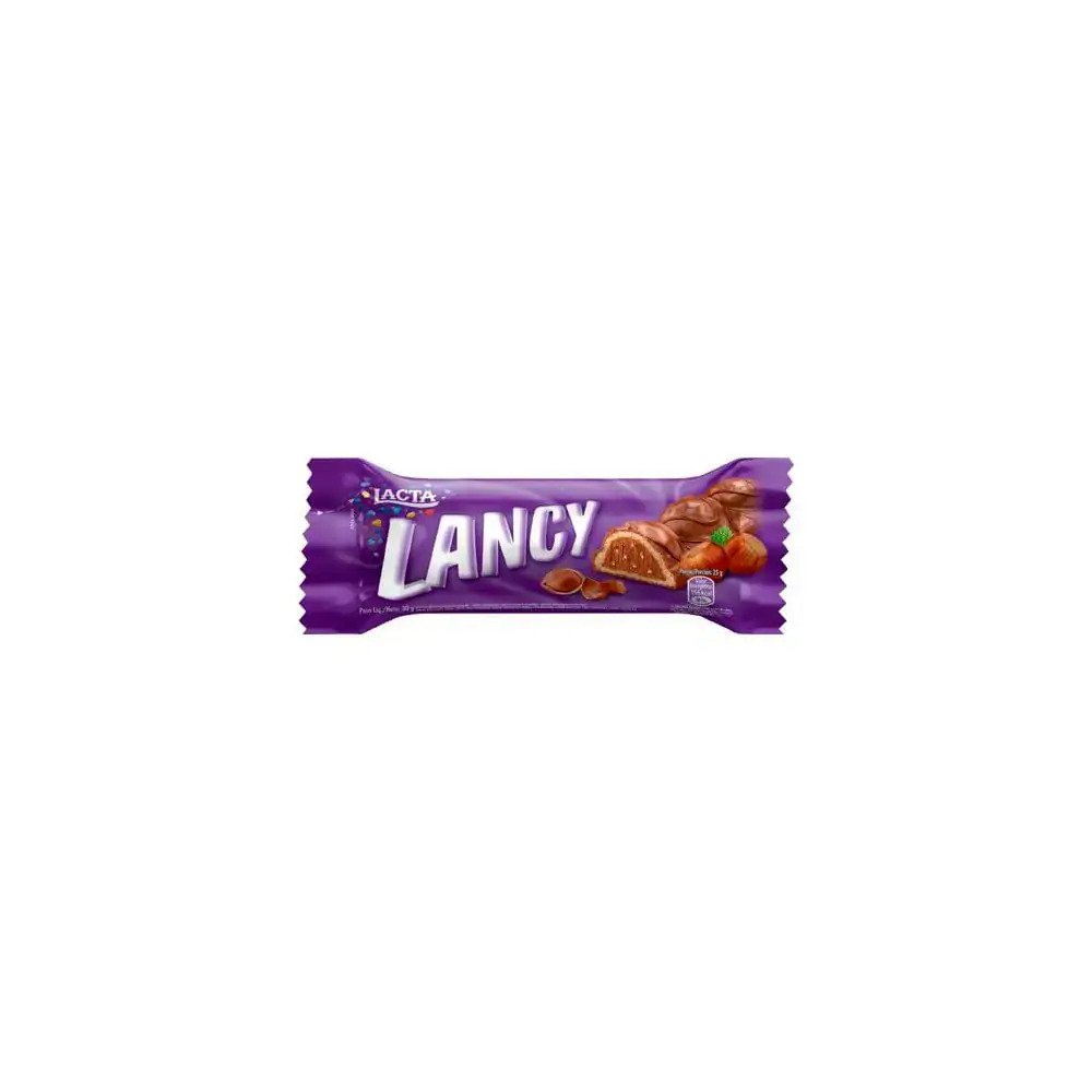 Wafer Recheio Avelã Cobertura Chocolate Lacta Lancy Pacote 30g